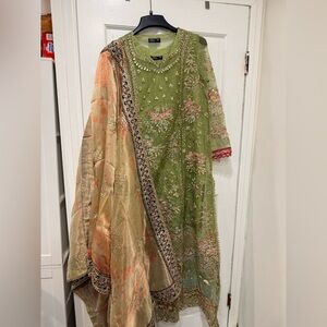 Elegant Green Embroidered Dress with Dupatta
